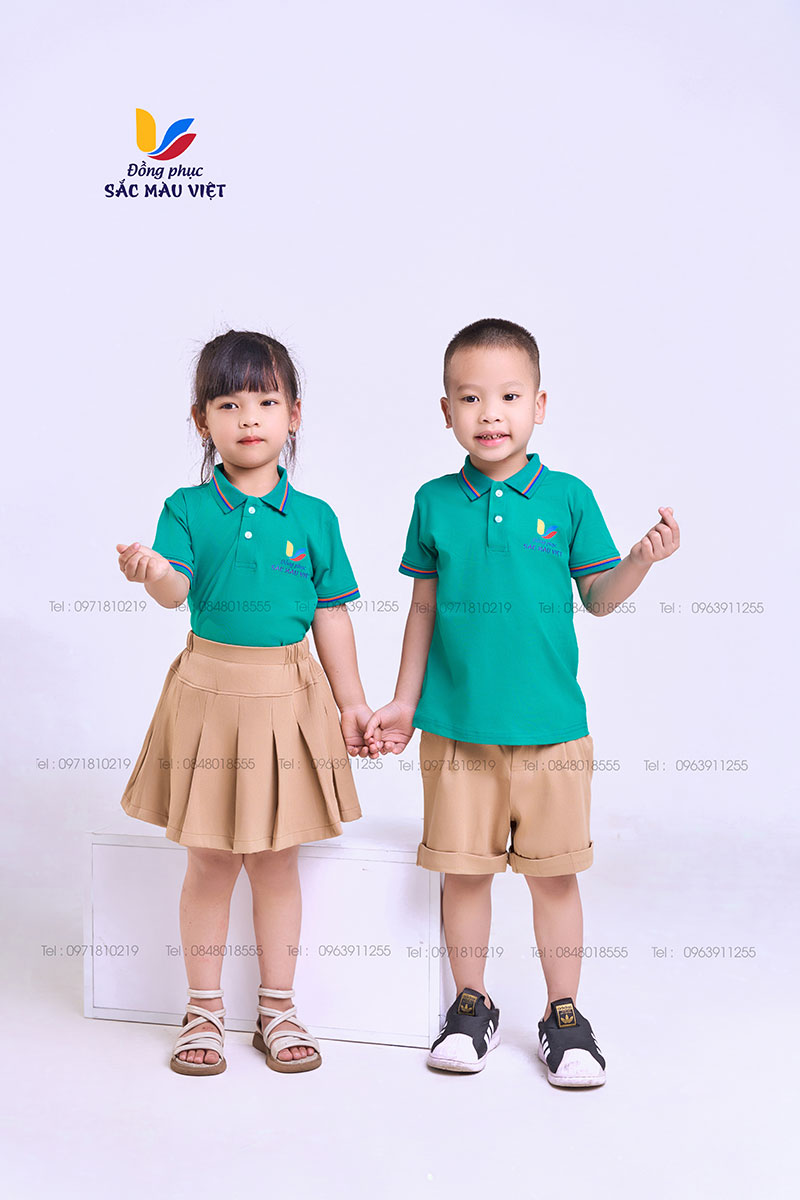 Mẫu đồng phục áo xanh lý phối quần,váy màu be