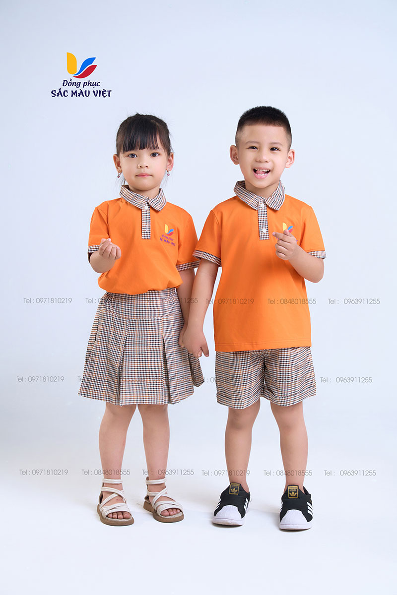 Mẫu đồng phục cam phối kẻ