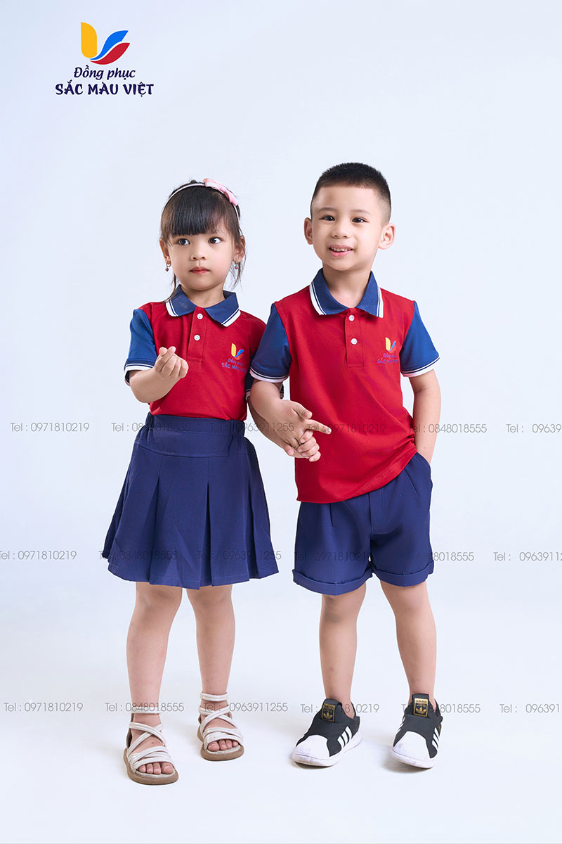 Mẫu đồng phục đỏ phối xanh than