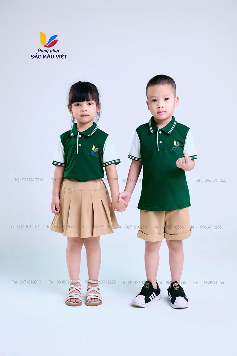 Mẫu đồng phục xanh ve chai phối trắng